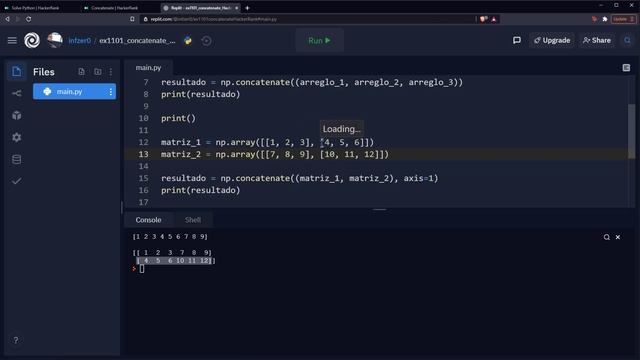 Python Ejercicio: 1101 HackerRank Función concatenate() para Unir Filas y Columnas Varias Matrices смотреть онлайн