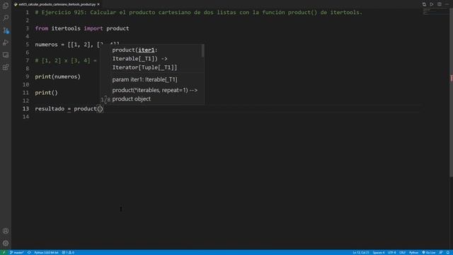 Python - Ejercicio 925: Calcular Producto Cartesiano Dos Listas con la Función itertools.product() смотреть онлайн