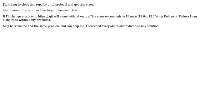 Ubuntu: Git "fatal: protocol error: bad line length character: SSH-" смотреть онлайн