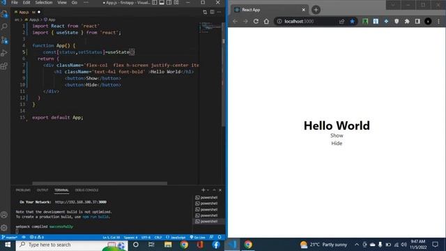 Hide,Show and Toggle react components Using Button in React Js | Lec#9 | React js tutorial смотреть онлайн