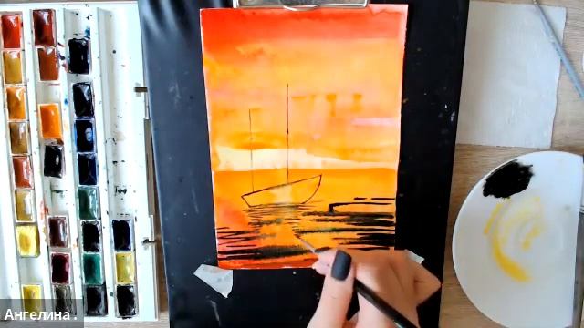 РИСУЕМ ПАРУСНИК НА ЗАКАТЕ смотреть онлайн