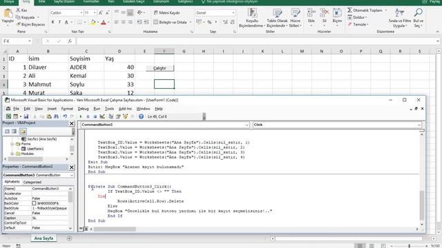 Excel VBA (Makro) Dersleri - UserForm ile kayıt-bul-sil-değiştir ve yazdır - Örnek Program -2 смотреть онлайн