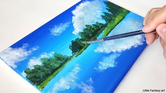 맑은 하늘의 호수 풍경 그리기 / 그림 초보자를 위한 아크릴화 смотреть онлайн