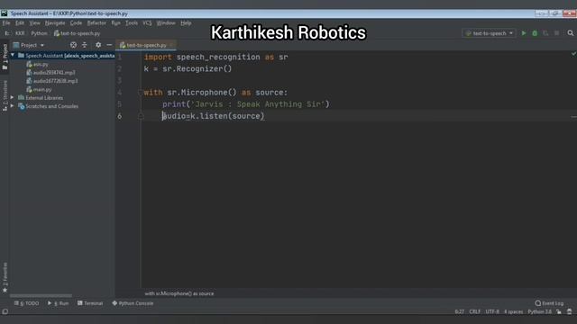 Jarvis : Part 1|Speech to Text|Python tutorial|Karthikesh Robotics смотреть онлайн