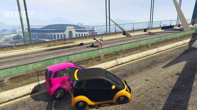 GTA 5 Online Смешные моменты перевод #85 Ветряки на мосту и Автомобильное сумо 1 смотреть онлайн