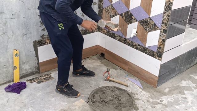 amazing skills 👍 installation 3d cube tiles design in the wall смотреть онлайн