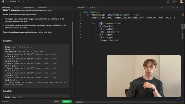 2340. Minimum Adjacent Swaps to Make a Valid Array - LeetCode Python Solution смотреть онлайн