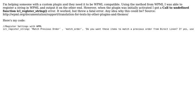 Wordpress: WPML icl_register_string() throws fatal error but works смотреть онлайн