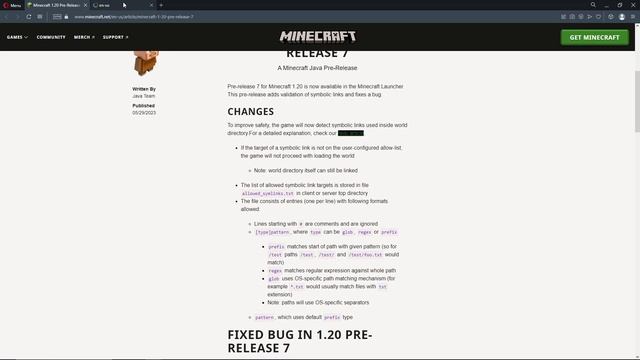 Minecraft 1.20 Pre-release 7 | One Bug fix смотреть онлайн