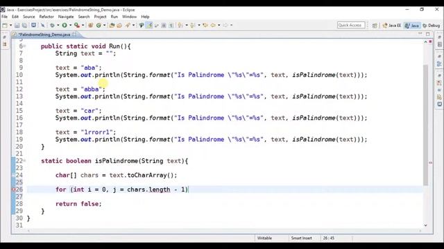 palindrome string in java смотреть онлайн
