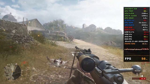 BATTLEFIELD 1 - GTX 750Ti 2GB - i5 3470 - 1080p смотреть онлайн