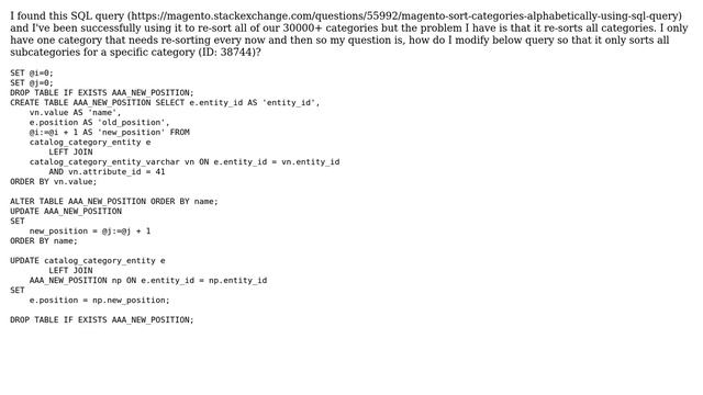 Magento: Sort Magento categories alphabetically using SQL query but for specific root category смотреть онлайн
