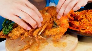 ASMR 대왕 킹타이거 새우튀김?매운 가리비 우동볶음면 표고버섯조림 먹방!Big Fried Shrimp With Spicy Noodles Sp