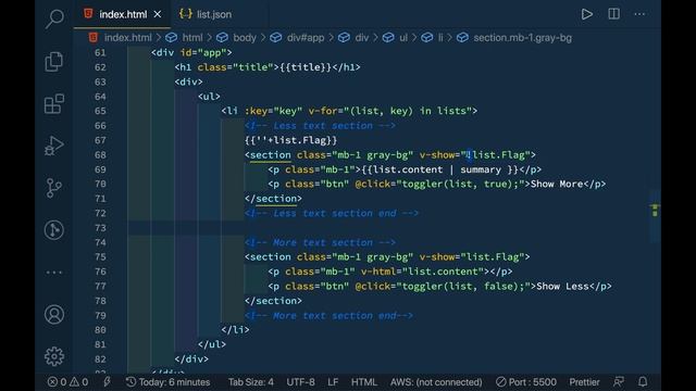 Show More and Less Feature for Dynamic List using VueJS смотреть онлайн