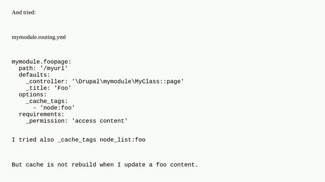 Drupal: How to rebuild Drupal Cache for a specific route when a node of type foo is updated? смотреть онлайн