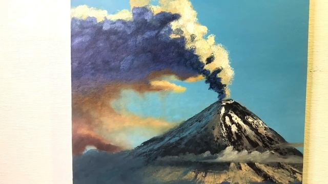 Как нарисовать извергающийся вулкан. Картина маслом. Шаг за шагом. смотреть онлайн