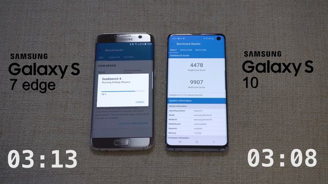 Samsung Galaxy S10 vs Galaxy S7 edge - Geekbench Speed Test | unboxinx смотреть онлайн