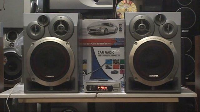 обзор мини центра с акустикой Aiwa c bluetooth. mp3. fm смотреть онлайн