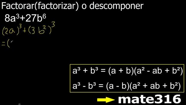 8a3+27b6 Factorar Factorizar Descomponer Polinomios