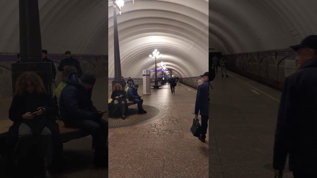 metro St.Petersburg,Violet Line,Staraya Derevnya - interior view, arrival and departure of the trai смотреть онлайн