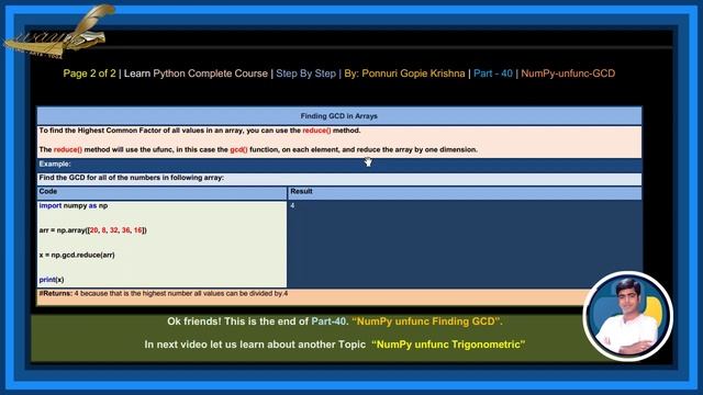 Learn NumPy Complete Course |Step By Step| unfunc GCD |Ponnuri Gopie Krishna |Part–40 смотреть онлайн
