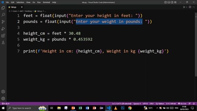 PYTHON HEIGHT & WEIGHT CONVERTER CALCULATOR T-10 | PYTHON PROBLEM SOLVING смотреть онлайн