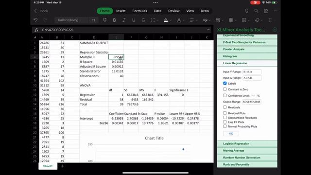 Regression Line and Residual Plot on Excel (iPad) смотреть онлайн