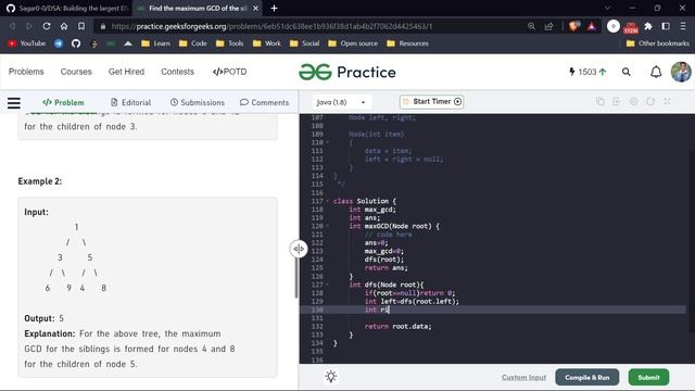 Day 199 - Find the maximum GCD of the siblings of a Binary Tree | Tree | GFG POTD 17 Jan смотреть онлайн
