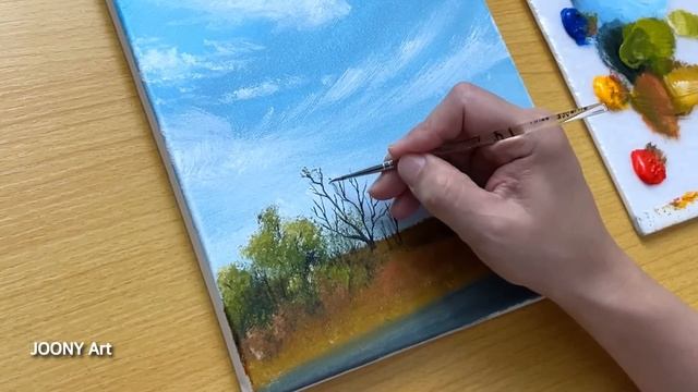 How to Draw Autumn Morning Scenery / Acrylic Painting смотреть онлайн