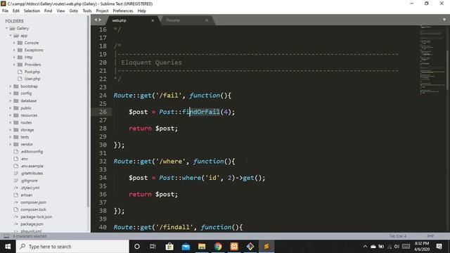 Laravel 7 Ep-13 (Eloquent Reading Data from Database and method chaining in English)