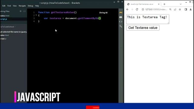Get Textarea Tag Value with JavaScript [HowToCodeSchool.com] смотреть онлайн