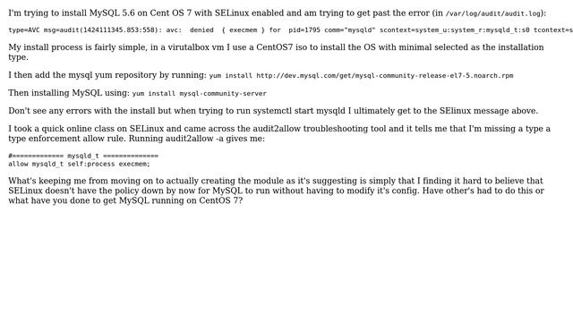 Unix & Linux: Modifying SELinux settings to allow for MySQL to run on CentOS7 смотреть онлайн
