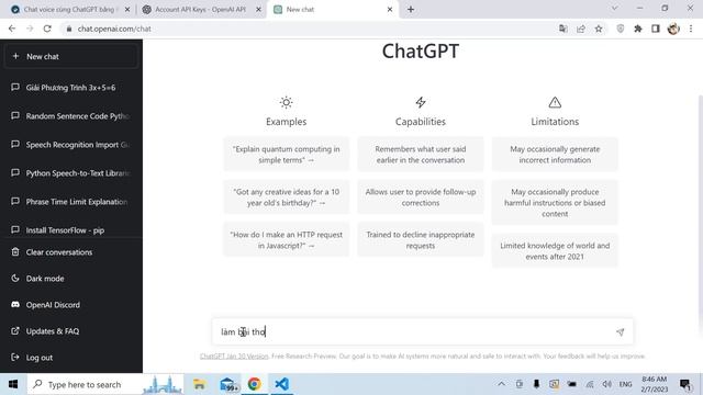 Trãi nghiệm ChatGPT bằng giọng nói (Chat Voice). Đăng ký chatGPT và kết nối openai trong Python смотреть онлайн