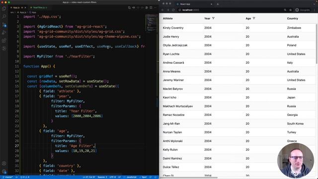 Custom Filter React Components for AG Grid's React Data Grid смотреть онлайн