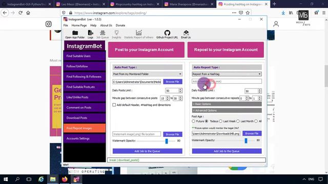 InstagramBot GUI For Windows - How to use "Download posts" & "Post Repost Images" Features смотреть онлайн