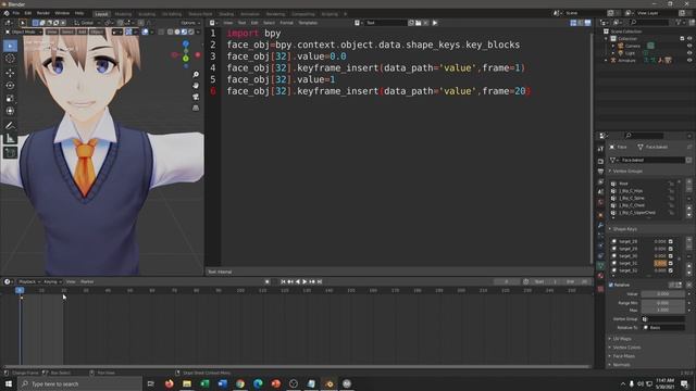 Shape Key animation using python in blender with vroid character. смотреть онлайн