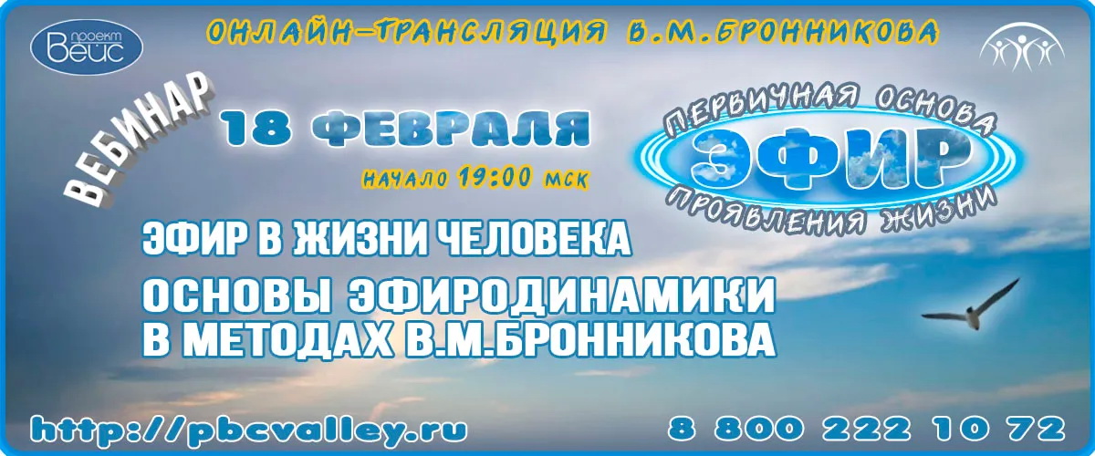 18.02.2022 Вебинар "Эфир в жизни человека. Основы эфиродинамики в методах В.М.Бронникова" смотреть онлайн