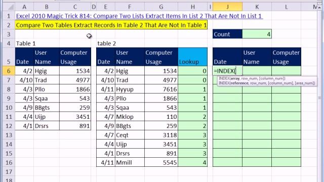 Excel 2010 Magic Trick 816: Compare Tables & Extract Records In Table 2 That Are Not In Table 1 смотреть онлайн