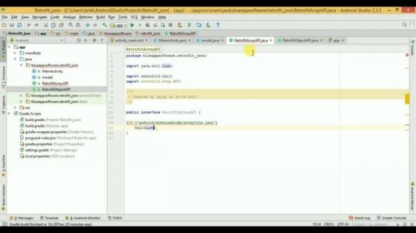 retrofit android example using json Object and json array