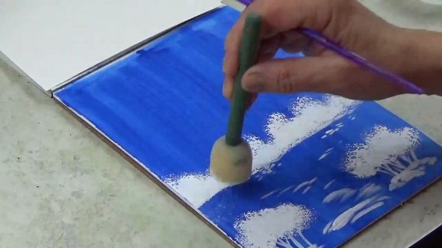 Декоративная композиция /Зимний пейзаж/ Используем два цвета белая и синяя краска смотреть онлайн