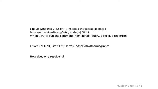 Windows : Node.js/Windows error: ENOENT, stat 'C:\Users\RT\AppData\Roaming\npm' смотреть онлайн