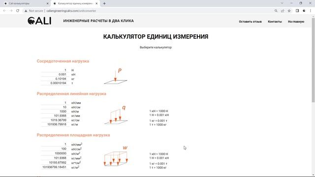 Конвертер единиц измерения нагрузок и геометрических величин смотреть онлайн