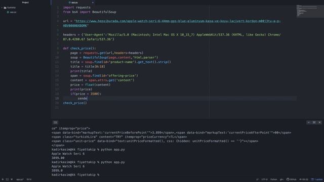 Python ile Fiyat Takip Uygulaması - Gmail SMTP Mail Gönderimi - Bot Geliştirme смотреть онлайн