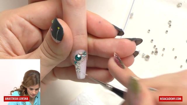 How to: Cuticle rhinestone + caviar beads nail design | Easy crystals nailart tutorial смотреть онлайн