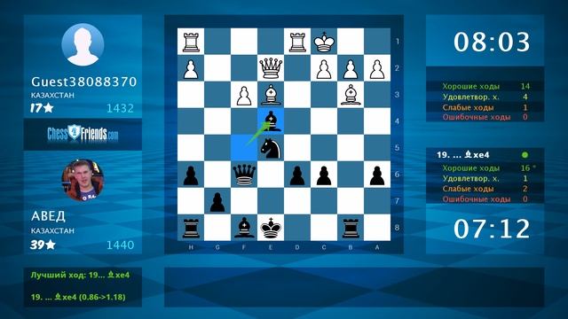 Анализ шахматной партии: Guest38088370 - АВЕД, 1-0 (по ChessFriends.com) смотреть онлайн