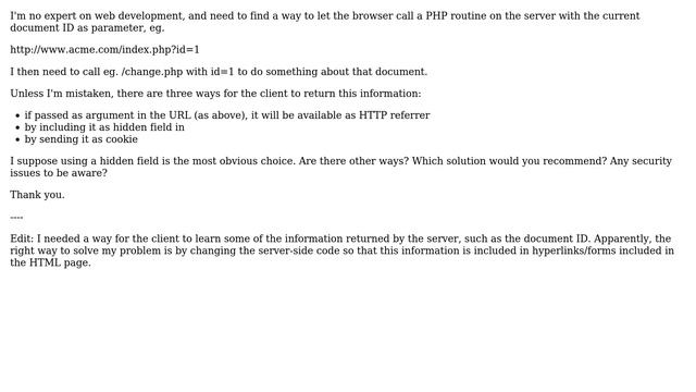 Webmasters: Ways for client to include page ID in query? смотреть онлайн