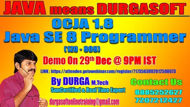 OCJA 1.8 Java SE 8 Programmer (1Z0 - 808) by Mr. Durga Demo on 29th Dec @9:00PM IST смотреть онлайн