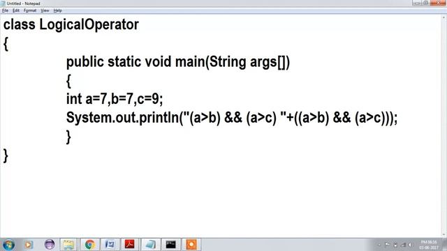 Program to demonstrate the use Logical operators in java смотреть онлайн