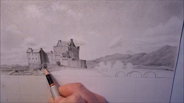 How to Draw Landscapes, Castle and Mountain Scene with Bridge and Water Reflections смотреть онлайн