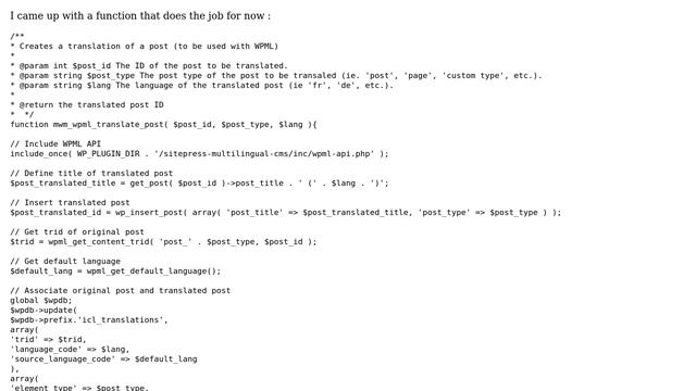 Wordpress: [Plugin WPML] : How to create a translation of a post using the WPML API? смотреть онлайн